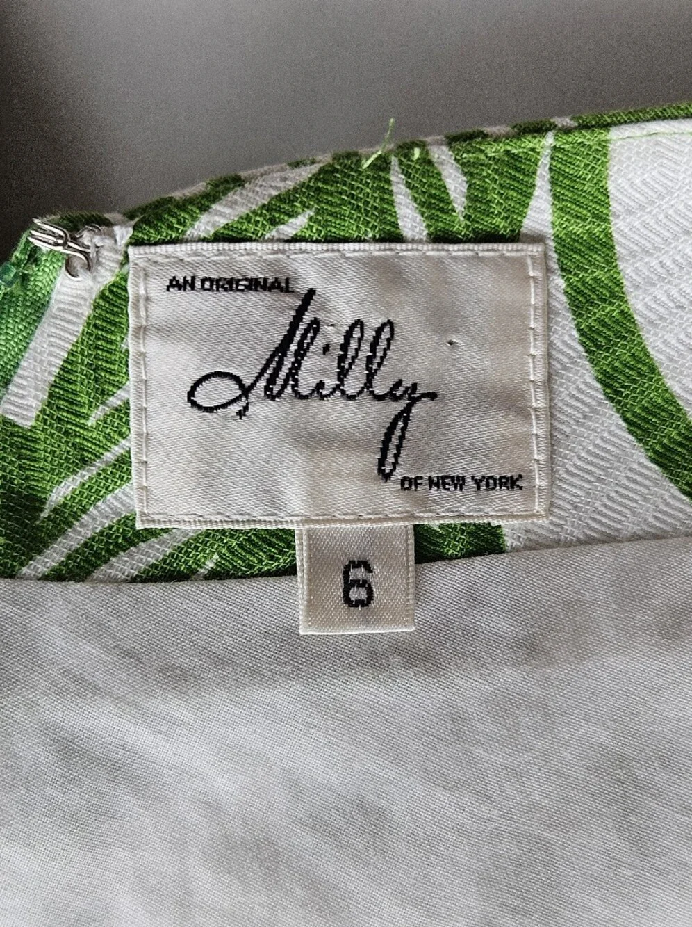 Milly New York Tropical Green And White Quilted Rope Belted Lined Mini Dress